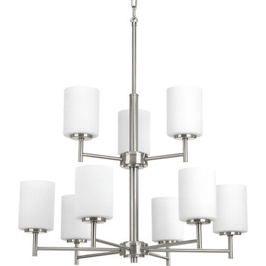 Replay Collection Nine-Light Brushed Nickel Etched Glass Modern Chandelier Light - Dry Location Listed