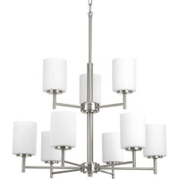 Replay Collection Nine-Light Brushed Nickel Etched Glass Modern Chandelier Light - Dry Location Listed