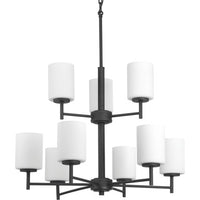Replay Collection Nine-Light Textured Black Etched Painted White Glass Modern Chandelier Light - Dry Location Listed