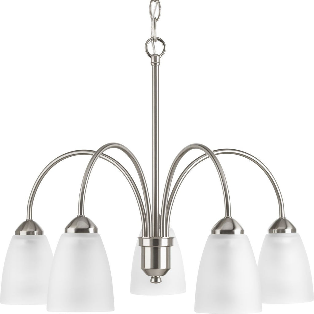 Gather Collection Five-Light Brushed Nickel Etched Glass Traditional Chandelier Light - Dry Location Listed - Model P4735-09