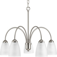 Gather Collection Five-Light Brushed Nickel Etched Glass Traditional Chandelier Light - Dry Location Listed - Model P4735-09