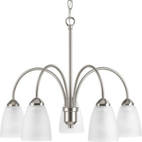 Gather Collection Five-Light Brushed Nickel Etched Glass Traditional Chandelier Light - Dry Location Listed - Model P4735-09
