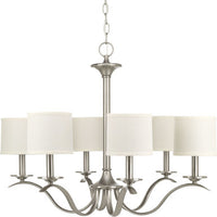 Inspire Collection Six-Light Brushed Nickel White Linen Shade Traditional Chandelier Light - Dry Location Listed