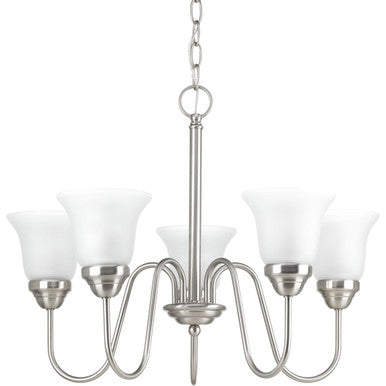 Classic Collection Five-Light Brushed Nickel Etched Glass Traditional Chandelier Light - Dry Location Listed - Model P4757-09