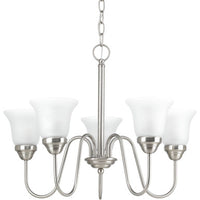 Classic Collection Five-Light Brushed Nickel Etched Glass Traditional Chandelier Light - Dry Location Listed - Model P4757-09