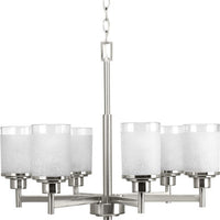 Alexa Collection Six-Light Brushed Nickel Etched Linen With Clear Edge Glass Modern Chandelier Light - Dry Location Listed