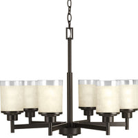 Alexa Collection Six-Light Antique Bronze Etched Umber Linen With Clear Edge Glass Modern Chandelier Light - Dry Location Listed