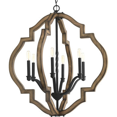Spicewood Collection Six-Light Gilded Iron Farmhouse Chandelier Light - Dry Location Listed