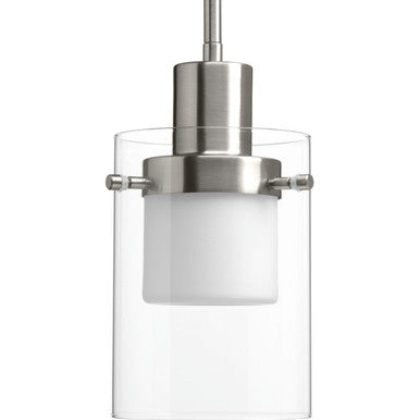 Moderna LED Collection Brushed Nickel Clear Glass Mid-Century Modern Pendant Light - Dry Location Listed
