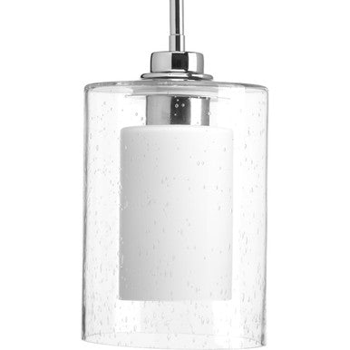 Double Glass One-Light Polished Chrome Etched White Inside/Seeded Glass Outside Glass Farmhouse Pendant Light - Damp Location Listed - Model P500018-015