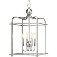 Assembly Hall Collection Four-Light Brushed Nickel Coastal Pendant Light - Dry Location Listed