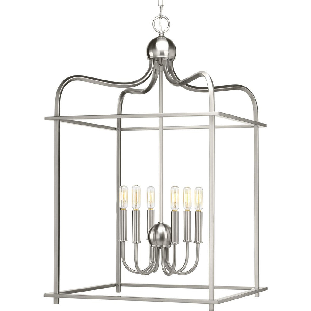 Assembly Hall Collection Six-Light Brushed Nickel Coastal Pendant Light - Dry Location Listed