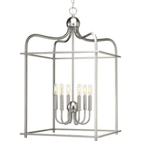 Assembly Hall Collection Six-Light Brushed Nickel Coastal Pendant Light - Dry Location Listed