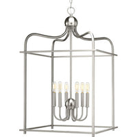 Assembly Hall Collection Six-Light Brushed Nickel Coastal Pendant Light - Dry Location Listed