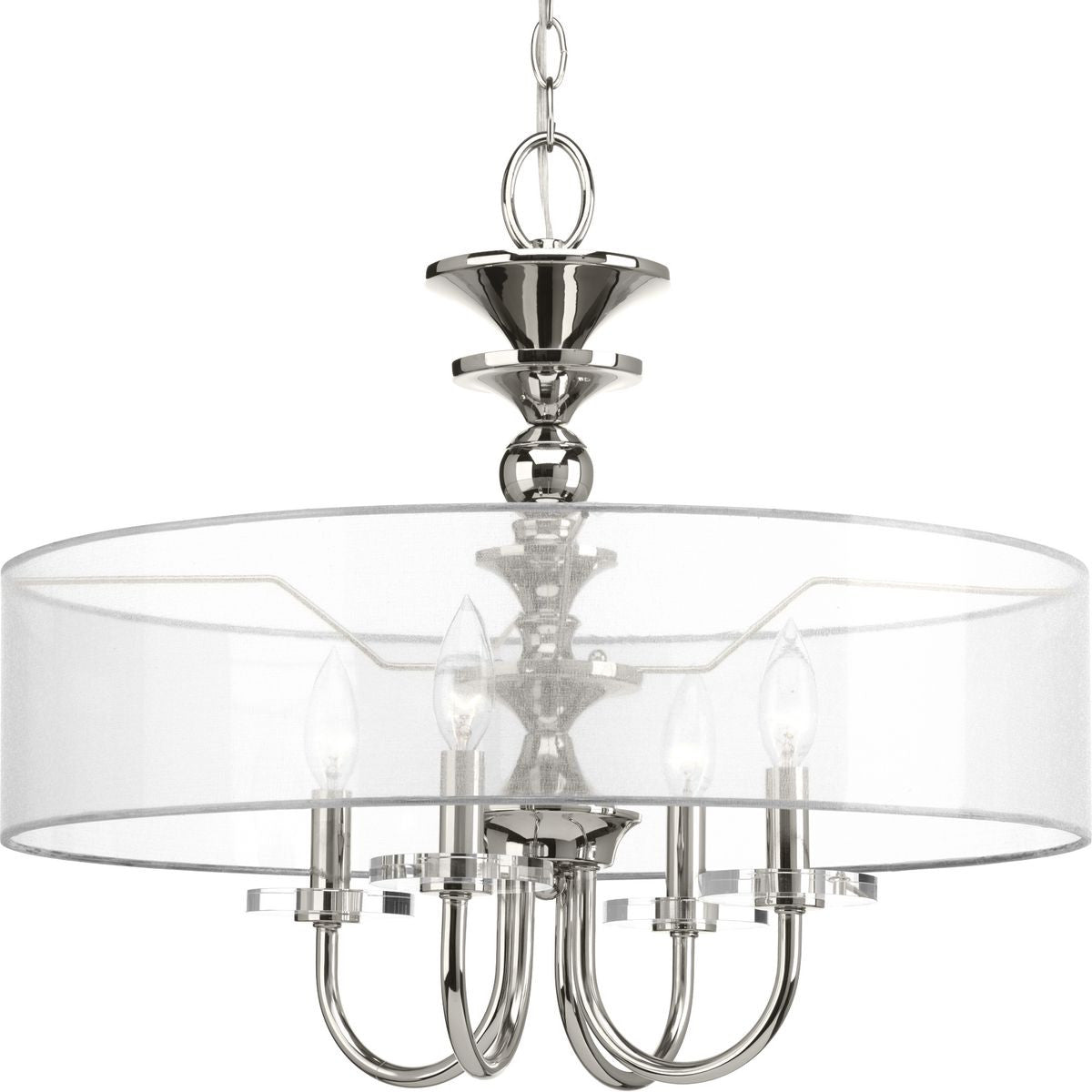 Progress Lighting Pendants Light - Marche Collection Four-Light Polished Nickel Grey Mylar Shade Luxe Pendant Light - Model P500043-104
