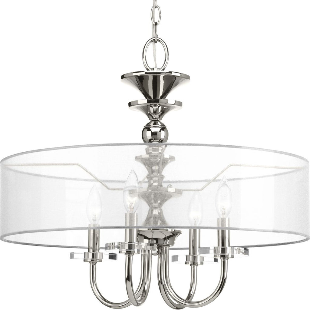 Marche Collection Four-Light Polished Nickel Grey Mylar Shade Luxe Pendant Light - Dry Location Listed