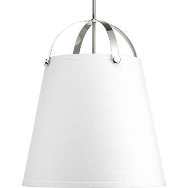 Galley Collection Three-Light Polished Nickel Linen Shade Coastal Pendant Light - Dry Location Listed