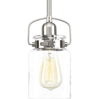 Calhoun Collection One-Light Brushed Nickel Clear Glass Farmhouse Mini-Pendant Light - Dry Location Listed