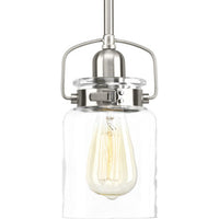 Calhoun Collection One-Light Brushed Nickel Clear Glass Farmhouse Mini-Pendant Light - Dry Location Listed