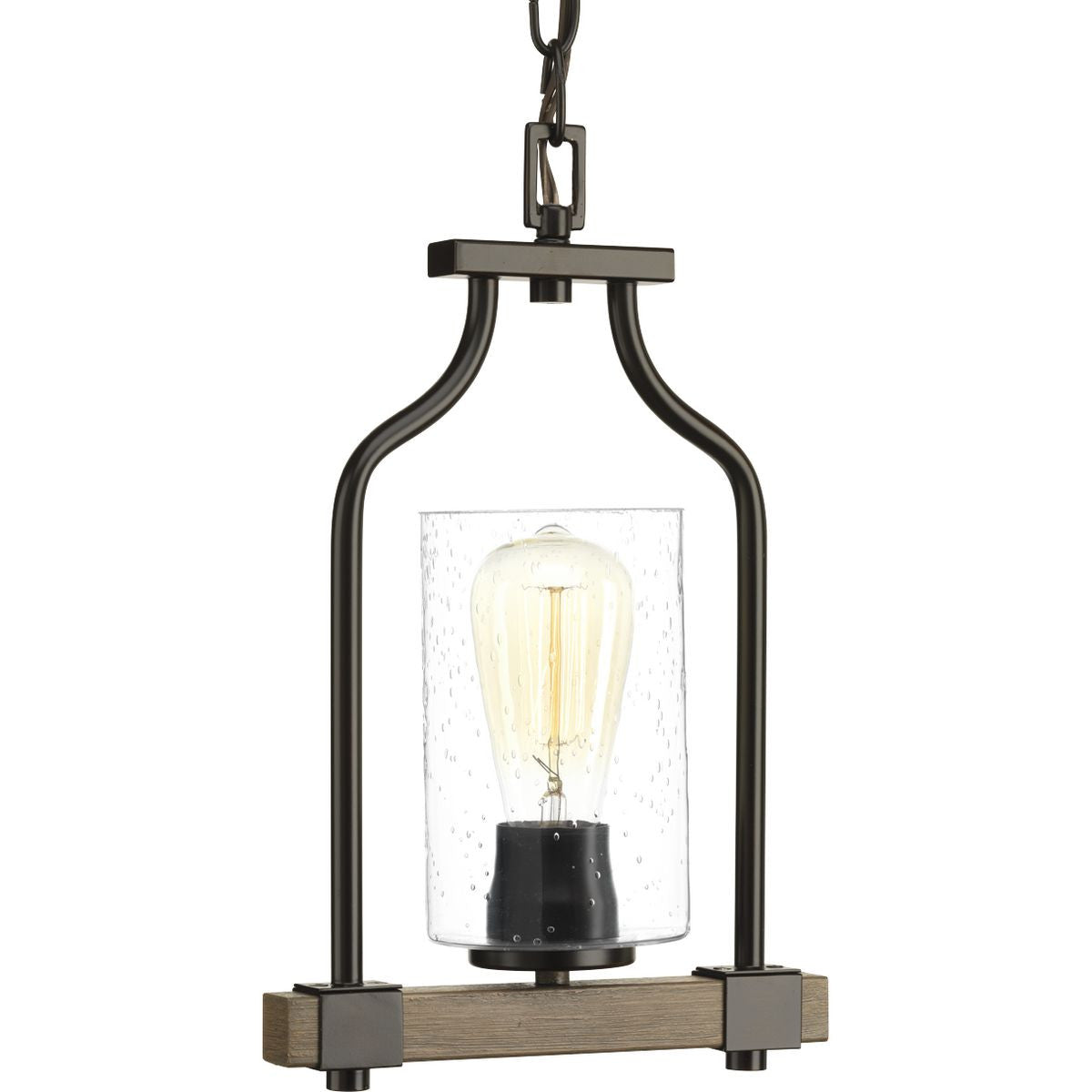 Progress Lighting Pendants Light - Barnes Mill Collection One-Light Antique Bronze Clear Seeded Glass Farmhouse Mini-Pendant Light - Model P500056-020