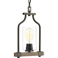 Barnes Mill Collection One-Light Antique Bronze Clear Seeded Glass Farmhouse Mini-Pendant Light - Damp Location Listed