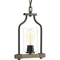 Barnes Mill Collection One-Light Antique Bronze Clear Seeded Glass Farmhouse Mini-Pendant Light - Damp Location Listed