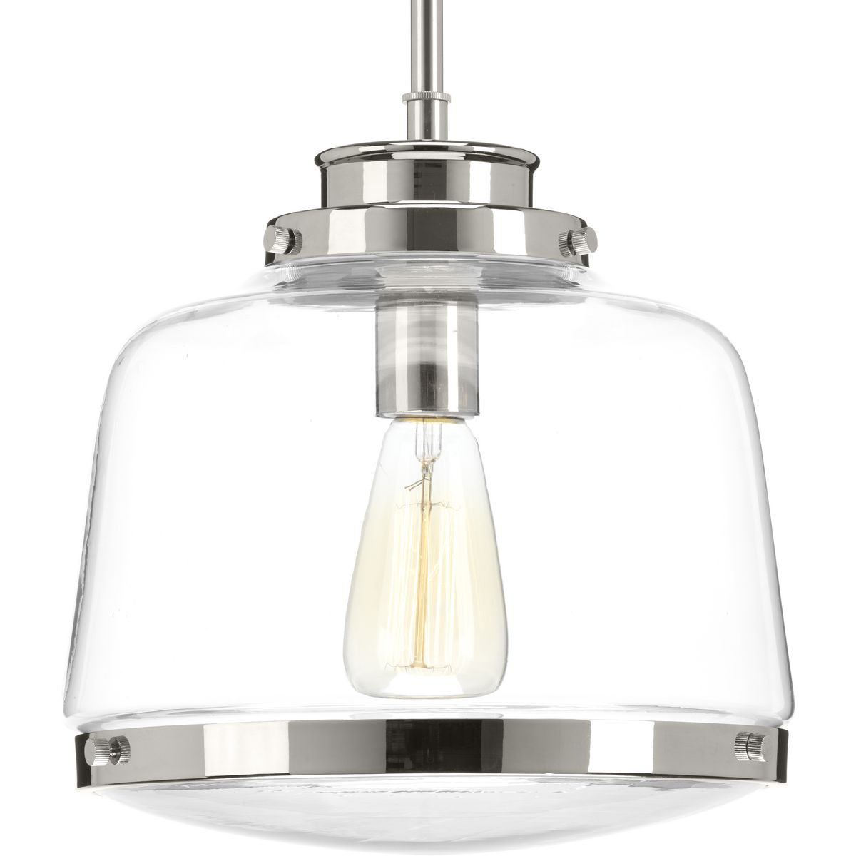 Progress Lighting Pendants Light - Judson Collection One-Light Polished Nickel Clear Glass Farmhouse Pendant Light - Model P500061-104
