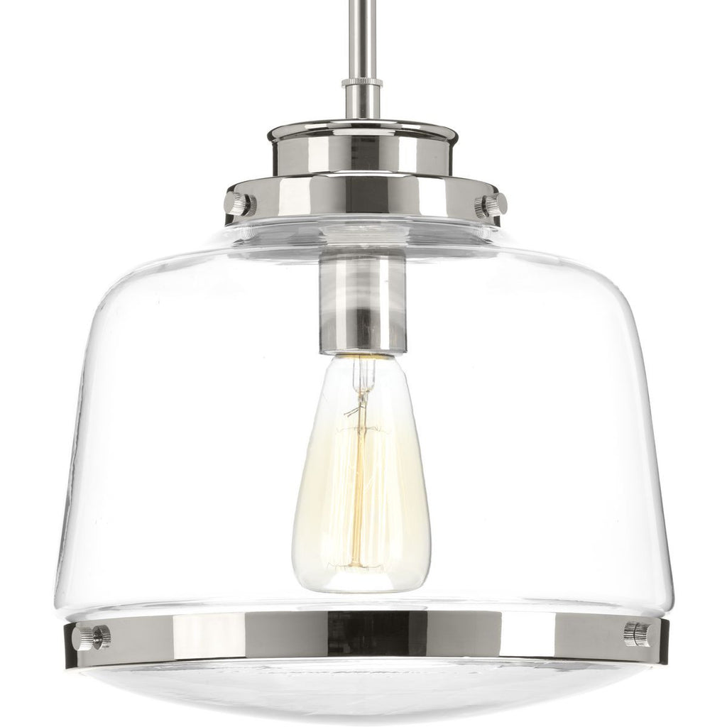 Judson Collection One-Light Polished Nickel Clear Glass Farmhouse Pendant Light - Dry Location Listed