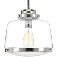 Judson Collection One-Light Polished Nickel Clear Glass Farmhouse Pendant Light - Dry Location Listed