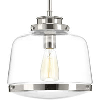 Judson Collection One-Light Polished Nickel Clear Glass Farmhouse Pendant Light - Dry Location Listed