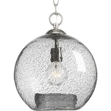 Malbec Collection One-Light Brushed Nickel Clear Textured Glass Global Pendant Light - Dry Location Listed