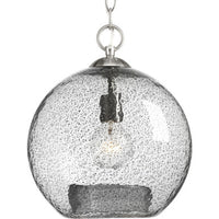 Malbec Collection One-Light Brushed Nickel Clear Textured Glass Global Pendant Light - Dry Location Listed