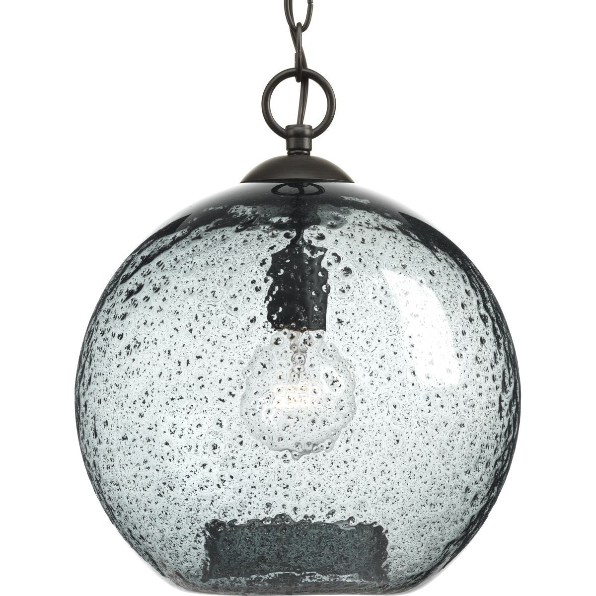 Progress Lighting Pendants Light - Malbec Collection One-Light Antique Bronze Recycled Blue Textured Glass Global Pendant Light - Model P500063-020