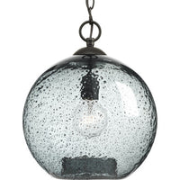 Malbec Collection One-Light Antique Bronze Recycled Blue Textured Glass Global Pendant Light - Dry Location Listed