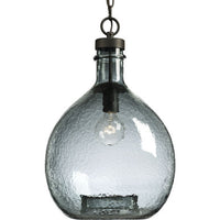 Zin Collection One-Light Antique Bronze Recycled Blue Textured Glass Global Pendant Light - Dry Location Listed