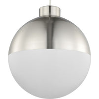 Globe LED Collection One-Light Brushed Nickel Opal Glass Mid-Century Modern Pendant Light - Damp Location Listed