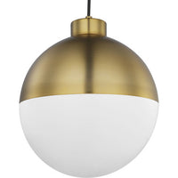 Globe LED Collection One-Light Brushed Bronze Opal Glass Mid-Century Modern Pendant Light - Damp Location Listed