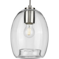 Caisson Collection One-Light Brushed Nickel Clear Glass Global Pendant Light - Dry Location Listed