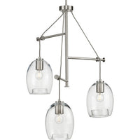 Caisson Collection Three-Light Brushed Nickel Clear Glass Global Pendant Light - Dry Location Listed