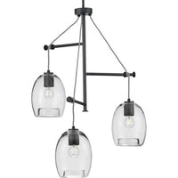 Caisson Collection Three-Light Graphite Clear Glass Global Pendant Light - Dry Location Listed