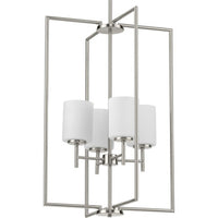 Replay Collection Four-Light Brushed Nickel Etched White Glass Modern Pendant Light - Dry Location Listed