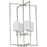 Replay Collection Four-Light Polished Nickel Etched White Glass Modern Pendant Light - Dry Location Listed