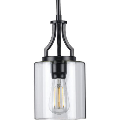 Lassiter Collection One-Light Matte Black Clear Glass Modern Pendant Light - Dry Location Listed