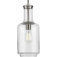 Latrobe Collection One-Light Brushed Nickel Clear Glass Coastal Pendant Light - Dry Location Listed - Model P500231-009