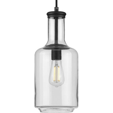 Latrobe Collection One-Light Matte Black Clear Glass Coastal Pendant Light - Dry Location Listed - Model P500229-031