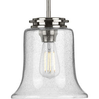 Winslett Collection One-Light Brushed Nickel Clear Seeded Glass Coastal Pendant Light - Dry Location Listed