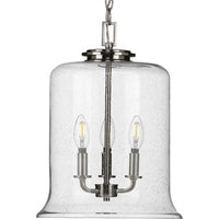 Winslett Collection Three-Light Brushed Nickel Clear Seeded Glass Coastal Pendant Light - Dry Location Listed