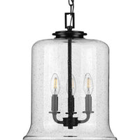 Winslett Collection Three-Light Matte Black Clear Seeded Glass Coastal Pendant Light - Dry Location Listed