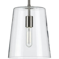 Clarion Collection One-Light Brushed Nickel Clear Glass Transitional Pendant - Dry Location Listed - Model P500242-009