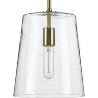 Clarion Collection One-Light Satin Brass Clear Glass Transitional Pendant - Dry Location Listed - Model P500241-012